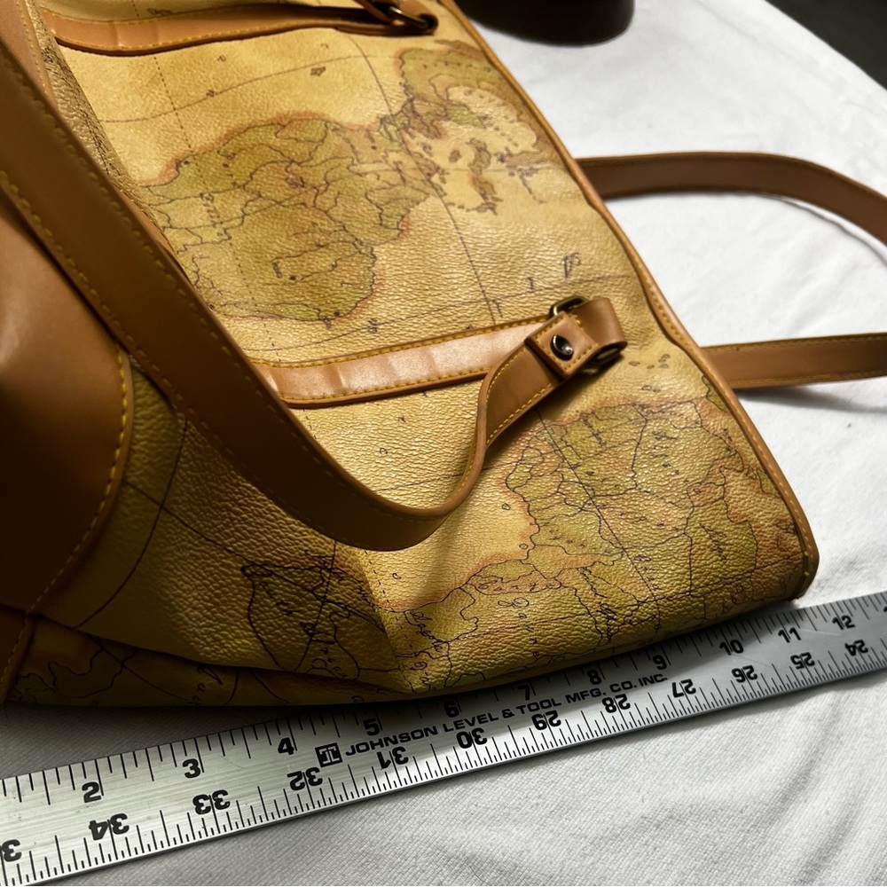 Vintage Allan Edward World Map Handbag Purse Shoulder Bag Large Tan - Picture 5 of 8